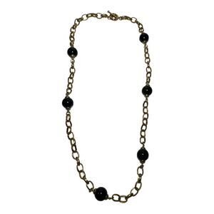 BANANA Republic Long Gold Chain Necklace with Black Beads - VGUC